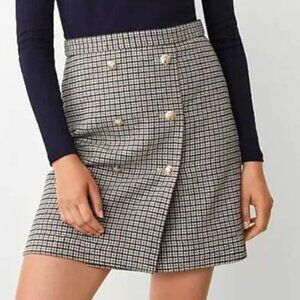 Ann Taylor White, Black, Brown Herringbone A Line Skirt Front Buttons Size 0